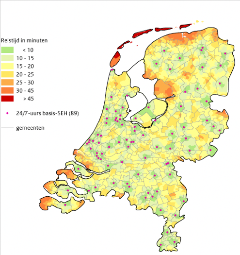 Reistijd naar ziekenhuizen